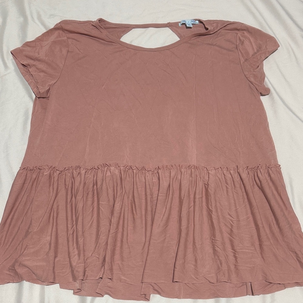 She + Sky Dusty Pink Ruffle Hem Top